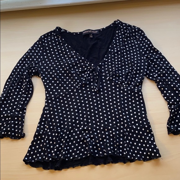 Black and White Peplum Pocka Dot Top - Picture 1 of 4